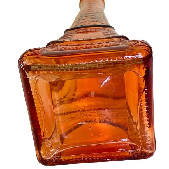 Eiffel Tower Bottle Orange Glass Decanter w/ Cork Liquor Barware Vintage 11" - Picture 6 of 6